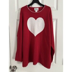 Quacker Factory Women’s Valentine Christmas Red Heart Embroidered Sweater Large